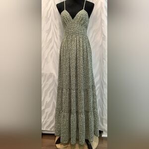 Floral Sage Green Spaghetti Strap Maxi Dress